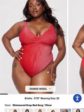 Yitty by Lizzo Red Shimmer Twist Plunge Shaping One Piece Swimsuit 2X NWT